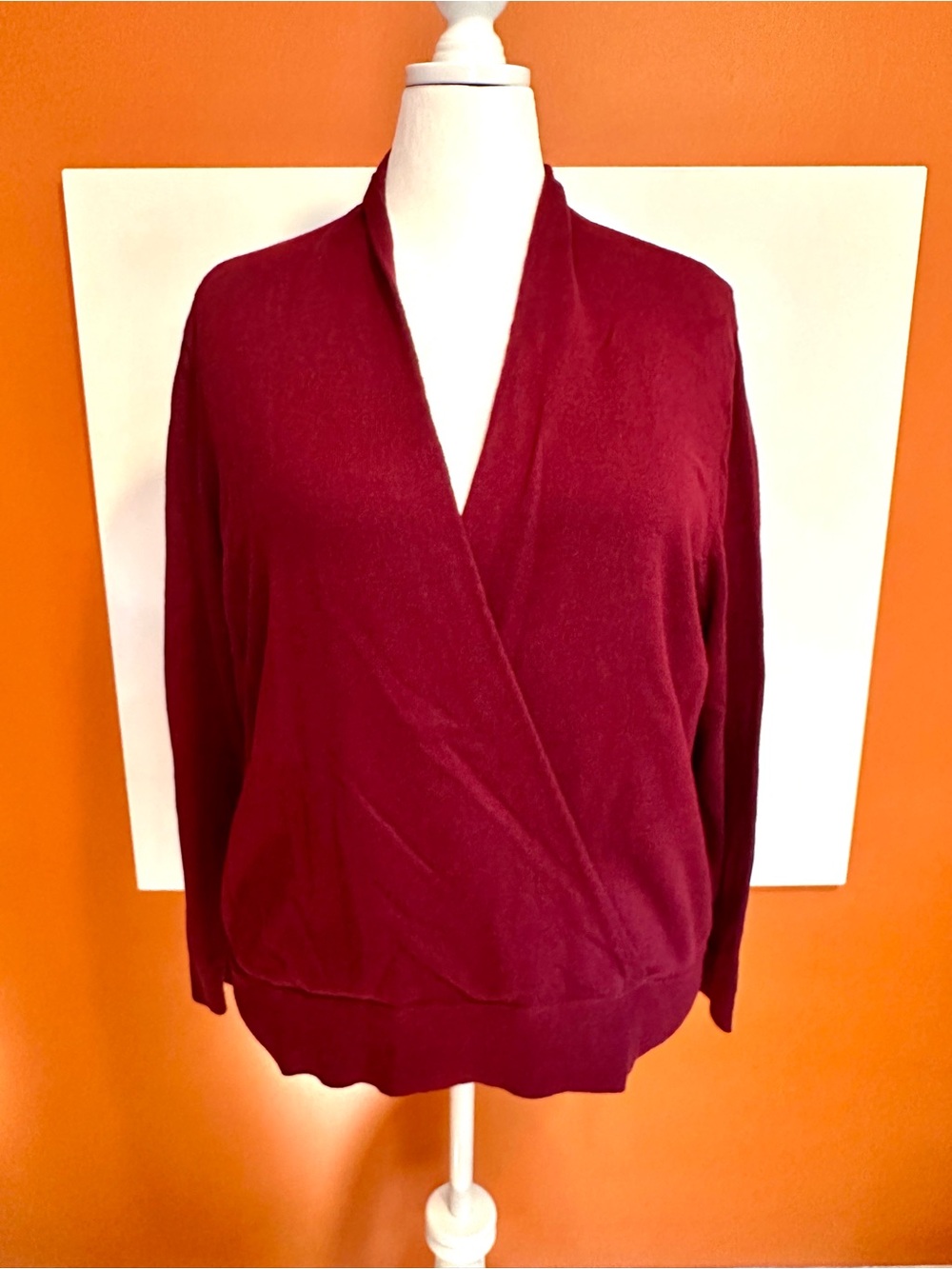 J. Jill Burgundy Silk & Wool Blend Faux Wrap Sweater Plus Size 2X